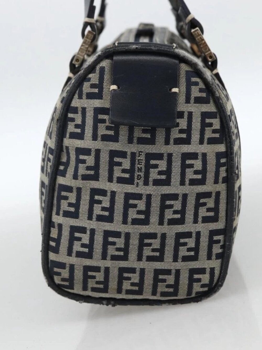 FENDI Zucchino Canvas Hand Bag Navy Silver Auth LNZ205 - Picture 5 of 16